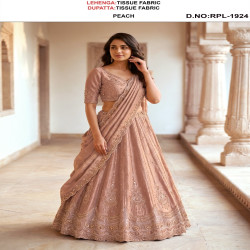 Elegant Tissue Fabric Embroidered Bridal Lehenga Choli